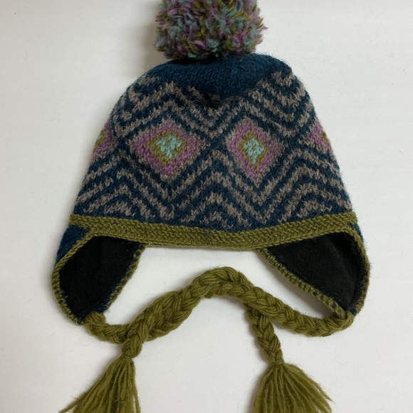 Nepal Chullo 100% Wool Hat Pom Braid Handmade Fleece Liner Knit Ski Cap Vintage - Picture 12 of 13